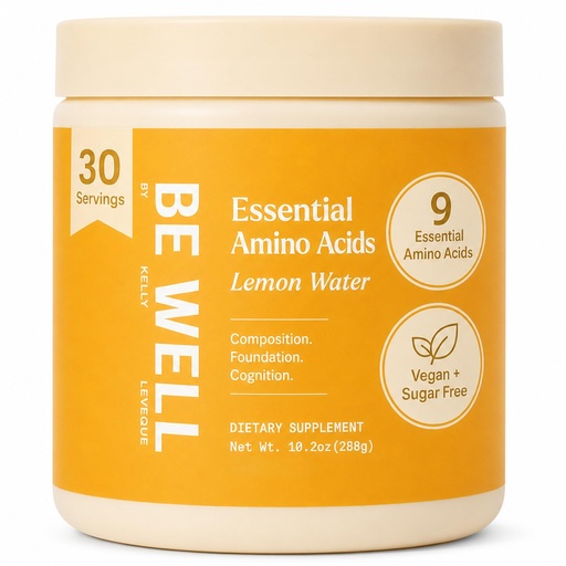 [BRSRAHTRCEBBOH36] Be Well by Kelly Essential Amino Acids Lemon Powder Supplement Plant-Based (10.2oz) BCAA 9 EAA's
