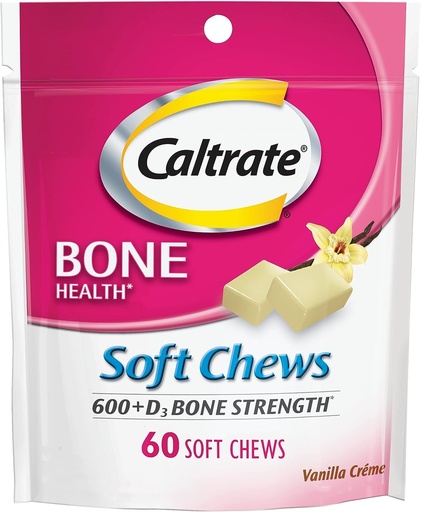 [BRSROYYROYMR4H3Z] Caltrate Calcium & Vitamin D Soft Chews Vanilla Creme 60 Each (Pack of 2)