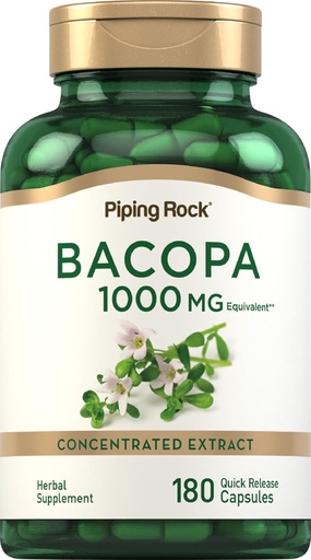 [BRSRMAAHDMDQ4HT3] Piping Rock Bacopa Monnieri Supplement 1000mg | 180 kapslar | Herbal Extract | Nan-GMO & Gluten Free