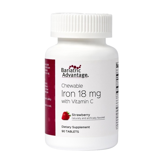 [BRSROAT5PINRSC3K] Bariatric Advantage Iron 18 mg with Vitamin C Chewable - Ferronyl Carbonyl Iron - Gentle on Stomach - Strawberry - 90 Count