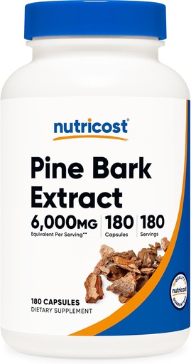 [BRSW2FDYOANRYCLX] Nutricost Pine Bark Extract 6000mg Equivalent (from 300mg of 20:1 Extract), 180 Capsules, Standardized to Contain 95% Proanthocyanidins - Vegetarian, Non-GMO and Gluten Free