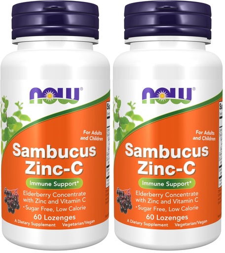 [BRSRAY3RO4GQOCDZ] NOW Supplements, Sambucus Zinc-C with Elderberry Concentrate and Vitamin C, 60 Lozenges (Pack of 2)