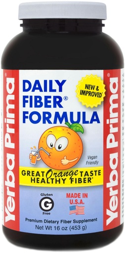 [BRSWGEI5BUCGECY2] Yerba Prima Orange Flavored Daily Fiber Formula 16 oz Powder - Great Tasting, Premium Bulking Supplement for Regularity Support, Contains 5 Fiber Types, Made in The USA, Non-GMO, Gluten Free