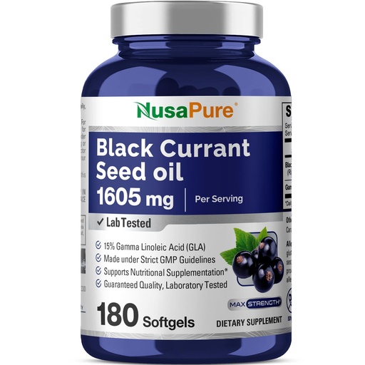 [BRSWGCDROAPWECDZ] NusaPure Black Currant Seed Oil 1605 mg Gamma Linoleic Acid (GLA) 15% 180 Softgels (Non-GMO, Soyfree)