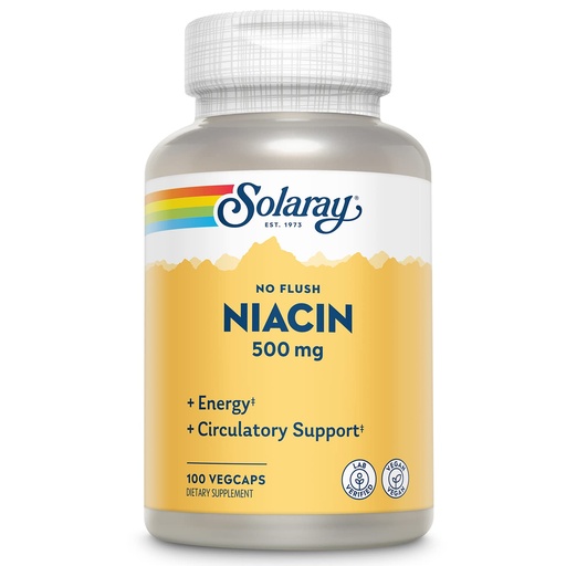 [BRSWIYQAO4FQ4FA5] SOLARAY No Flush Niacin 500mg, Flush-Free Vitamin B3 Niacin, Energy and Circulatory System Support, Vegan, Lab Verified, 100 Servings, 100 VegCaps