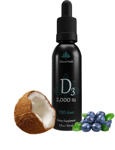 [BRSW2AAYO55QOG3H] Balance Health D3 2,000 IU, 2 Fl Oz, 120 Doses, Blueberry Flavor, Liquid Vitamin D Drops w MCT Oil for Faster Absorption, Non GMO Vegetarian Safe