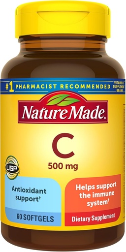 [BRSWIG37PNYBAELU] Nature Made C 500 mg, Diyetsel Supplement for Immune Support, 60 Softgels, 60 Day Supply