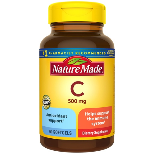 [BRSWIG37PNYBAELU] Nature Made Vitamin C 500 mg, Dietary Vitamin C Supplement for Immune Support, 60 Softgels, 60 Day Supply