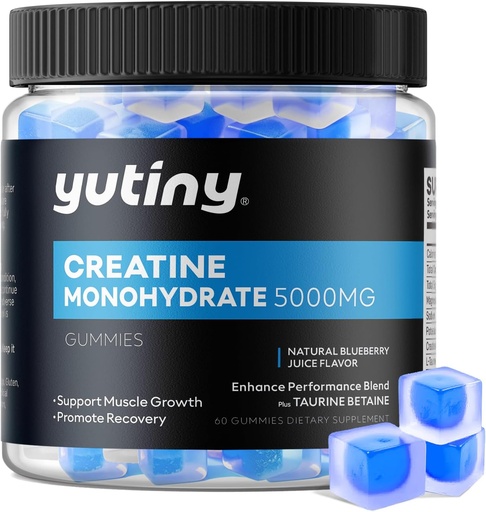[BRSROAYHAABREFYV] Creatine Monohydrate Filled Gummies, Creatine Monohydrate Chews for Men & Women, Extra Strength for Muscle Growth, Blueberry Flavor, 60 Chewables, 1 Month Supply