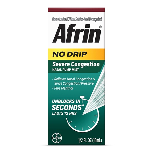 [BRSWIYYBOZ6QO23E] Afrin No Drip Severe 12 Hour Nasal Decongestant Pump Mist - 0.5 ounce
