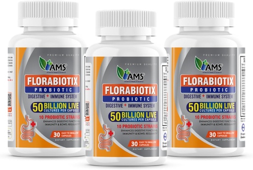 [BRSROAYFDMFWG2D2] America Medic & Science Florabiotix Probiotic (90 Capsules) | Dietary Supplement for Men and Women| 50 Billion Live Cultures | 10 Probiotic Strains | Supports Digestive and Immune Health (Pack of 3)