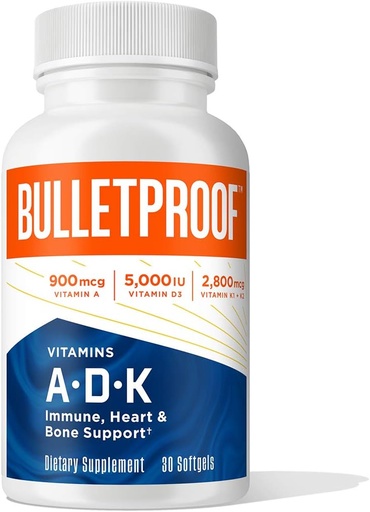 [BRSWGFL4OQPGC23L] Bulletproof vitaminer A-D-K Softgels, 30 greve, komplement för hjärta, benhälsa och immunstöd