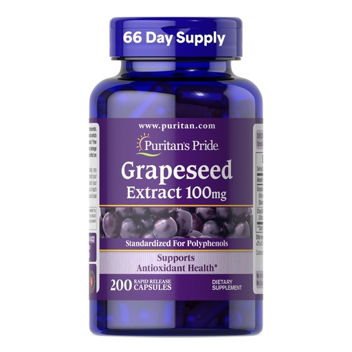 [BRSWIEIEOUIBYALK] Puritan's Pride Grapeseed Extract 100mg with Citrus Bioflavonoid Complex, Dietary Supplement for Antioxidant and Heart Health Support, 200 Rapid Release Capsules
