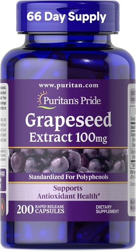 [BRSWIEIEOUIBYALK] Puritan의 Pride Grapeseed Extract 100mg Citrus Bioflavonoid Complex, 항 산화제 및 심장 건강 지원, 200 Rapid Release Capsules에 대한 규정식 보충