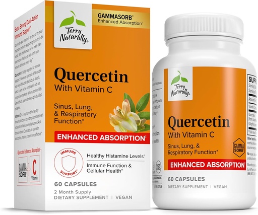 [BRSRMCA2CR6AG23L] Terry naturellement Quercetin avec vitamine C Absorption améliorée - Supplément Quercetin pour le soutien immunitaire et la santé cellulaire - Supplément respiratoire pour la santé du sinus et du poumon - 60 capsules