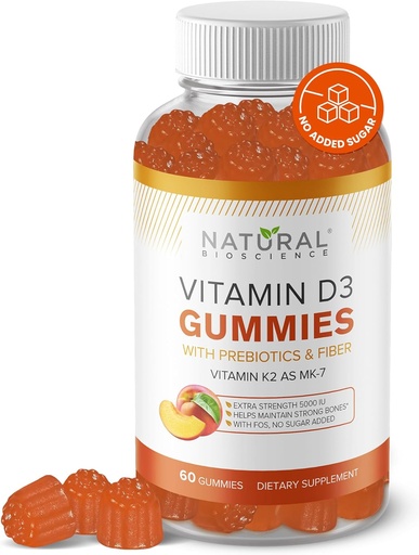 [BRSWYFQHOQAQO3LA] Bez vitaminu D3 K2 Gummies - Vitamin D3 Gummies 5000 IU + K2 MK7 80 mcg, K2 D3 doplněk vitamínu Dospělí, Vitamin D K2 pro kosti, imunitní, srdce, mood, gluten- Free, Non- GMO, Natural Peach Flavor