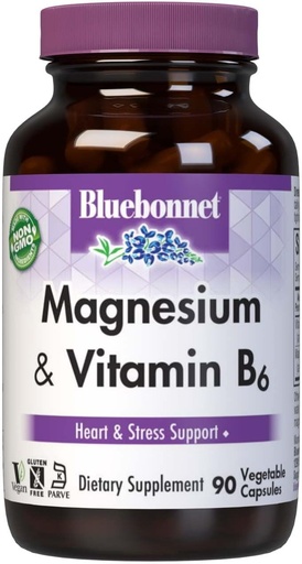 [BRSWIYQTPJ6QM3YZ] Блюбоннет Nutrition Magnesium & B6 – 400 мг Magnesium Oxide & Aspartate з вітаміном B6 25 мг – Магнійний комплекс серця та мозку для жінок та чоловіків* - Non-GMO, Vegan, Gluten-Free - 90 Овочеві капсули