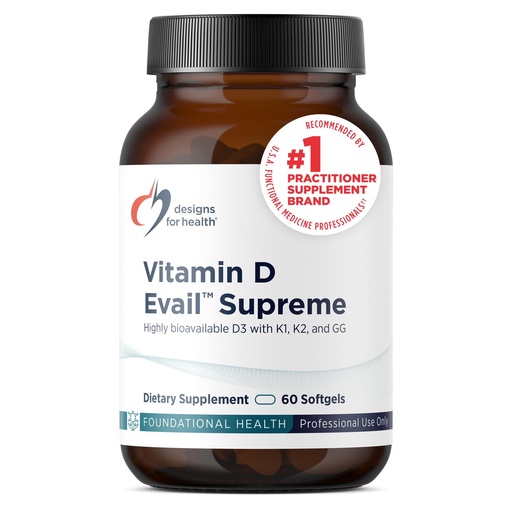 [BRSW2YYOOEBB42DV] Designs for Health D-Evail Supreme - 5,000 IU Vitamin D3 Supplement with VIT K (K1, K2 as MK-4) + GG - Bone, Cardiovascular + Immune Support - Improved Bioavailability (60 Softgels)