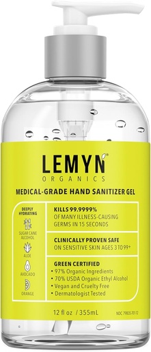 [BRSWYA36BFYGMAD4] Medical‑Grade Hand Sanitizer Gel – 97 % Organic | 70 % USP Ethyl Alcohol | Moisturizing Aloe + Hyaluronic Acid | Freshly Made in USA | 12oz Bottle with Pump