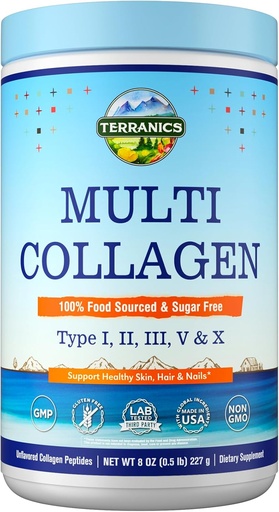 [BRSROFQ6BEOWYE3F] Terranics Multi Collagen Peptides Pulver, Typ I II III V X Kollagen für Frauen & Männer, Collagen Ergänzungen für Haut, Nagel, Haar, leicht zu lösen, Unflavored, kein Zucker, Keto, 8oz