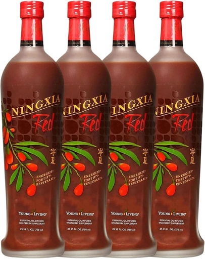 [BRSWICYYOYGRQHL6] Young Living NingXia Red Antioxidant Drink | 25.35 fl oz | Superfruit Supplement with Wolfberry, Blueberry, Pomegranate, Orange, Lemon & Yuzu Essential Oils | 4 Pack