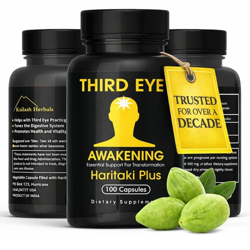 [BRSWGZYNBUCQE2T5] Third Eye Awakening – Organic Haritaki Capsules – King of Herbs for Pineal Gland Decalcification, Third Eye Activation & Intuition – Trusted by Millions of Yogis – 650mg – 100 Vegan Capsules.