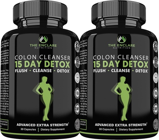 [BRSW2YD6DEMBA3DD] ENCLARE NUTRITION 15 Day Detox Cleanse for Weight Loss. 여성 및 남성을위한 고급 Gut 지원. 변비 및 출혈 완화를위한 Colon Cleanse Laxatives. Gut Cleanse Probiotic 다이어트 약 60ct (2)