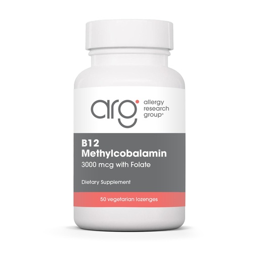 [BRSWIZLROYDQKE3A] Allergy Research Group B12 Methylcobalamin Supplement - Vitamin B12 and Folate, with 400mcg Folic Acid, Pure, Vegetarian Lozenges - 50 Count