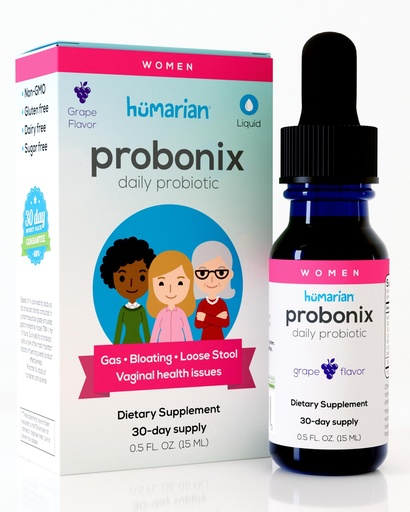 [BRSWKYIRBMBW2HQ7] Probonix Humarian Liquid Probiotics for Women - 12-Strain Probiotic Drops to Fortify Women’s Gut Health, Vaginal Health, Immunity and Overall Wellness - 30-Day Supply - Delicious Grape Flavor