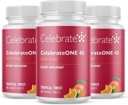 [BRSWGAT6OV4AOHT5] Celebrate Vitamins CelebrateONE 45 Chewables, 45mg Iron - Once Daily Bariatric Multivitamin, Essential Vitamins & Minerals - Gastric Bypass & Sleeve Gastrectomy Supplement - Tropical (90 Tablets)