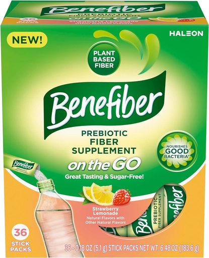 [BRSROBQ5BUOQ2CDU] Benefiber Fiber Supplement, полуниця лимонад, На Go Stick Packs, 36 Граф
