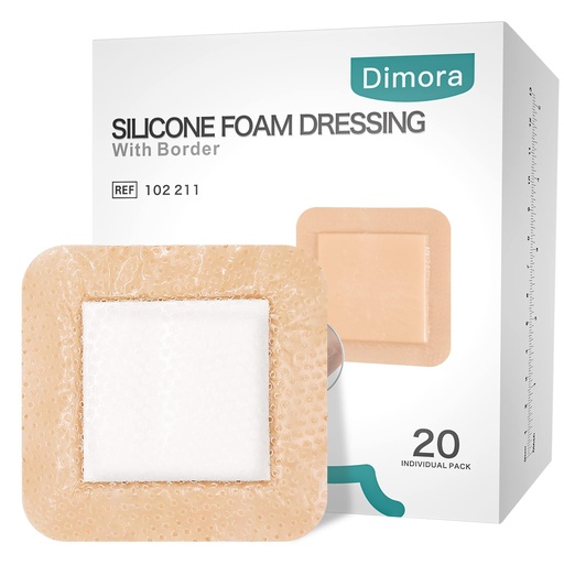 [BRSRMHAZCACBSYDK] Dimora Silicone Foam Dressing with Border 20 Pack Adhesive 4"x4" Waterproof Wound Dressing Bandage for Wound Care