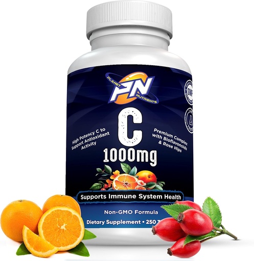 [BRSROZI7AB7QA3AV] C 1000mg - High Potency Vitamin C with Bioflavonoids and Rose Hips for Immune System Support – 250 Capsules