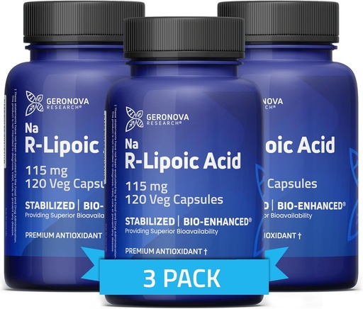 [BRSRAZI2CBYQGEY4] Geronova Research Bio-Enhanced R-Lipoic Acid, 115 mg Capsules - 12 Month Supply - Stabilized R Alpha Lipoic Acid with Enhanced Absorption - R Lipoic Acid Supplement - 360 Count