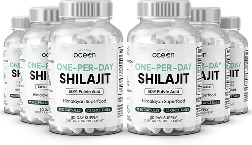 [BRSRAFICO4GRAGTF] Органіка Ocean One-Per-day Shilajit для чоловіків і жінок - Природні і потенційні Shilajit добавки для вік-дефірування, сила кісткового мозку, підтримка гормонів і більше - 6 пляшки Shilajit Capsules