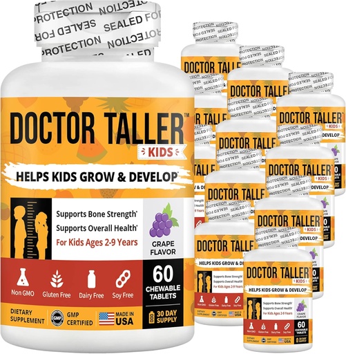 [BRSW2A33CMDWOADF] NuBest Doctor Taller Kids with Multivitamins, Multimineral, Calcium Chewable Tablets, Calcium Supplement for Kids Ages 2 to 9 - Grape Flavor - Helps Kids Healthy - 12 Pack