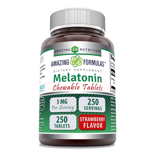 [BRSWGC32CUFAMYA3] Amazing Formulas Melatonin Chewable Supplement | 5 Mg Per Serving | 250 Tablets | Non-GMO | Gluten-Free | Made in USA (Strawberry)