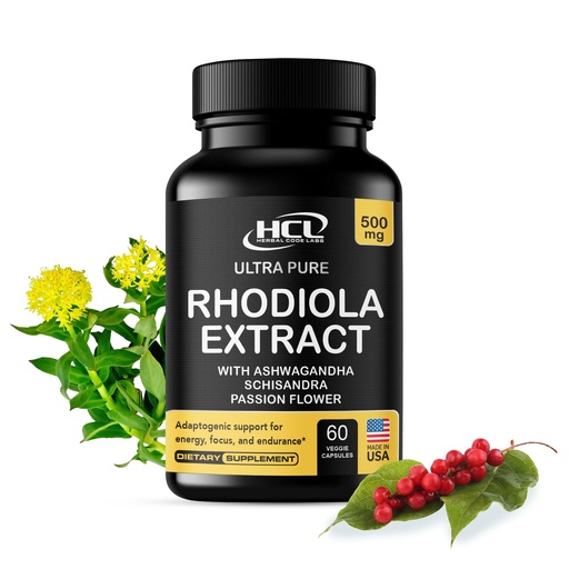[BRSWGFQTC4IQ23D7] Rhodiola Rosea Supplement High Potency Extract 500mg - 3% Rosavins 1% Salidrosides with Ashwagandha Shisandra Passion Flower Herb Powder Capsules - Natural Way to Relieve Stress - Pills for Energy