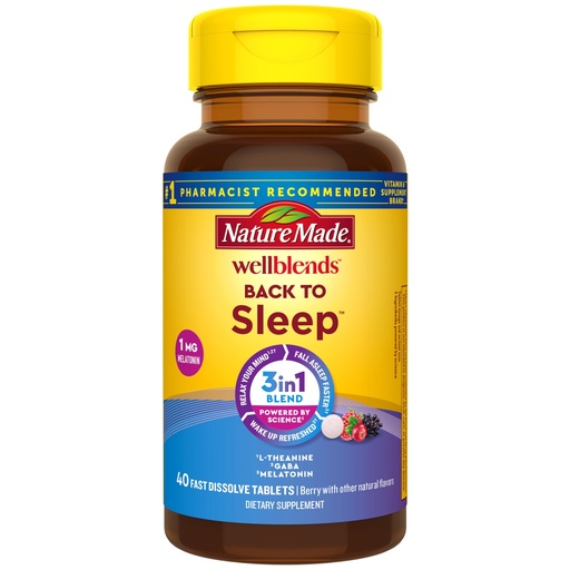 [BRSW2AI3O4FBMFDJ] Nature Made Wellblends Back To Sleep, Lower Dose Melatonin 1 mg, L theanine 100 mg and GABA 100mg, Sleep Supplement, 40 Fast Dissolve Tablets