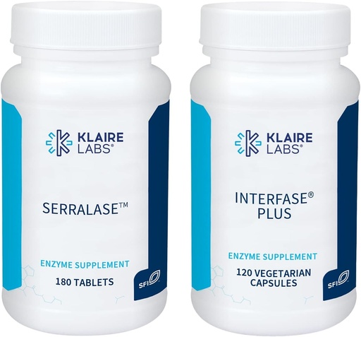 [BRSW2H3QPIFAYF3X] Klaire Labs Interfase Plus (120 Capsules) + Serralase (180 Tablets) - Multi-Enzymes, Serratia Peptidase " Bromelain 'Digestive Enzymes - Gastrointestinal System, Gut Flora, Biofilm " Detox