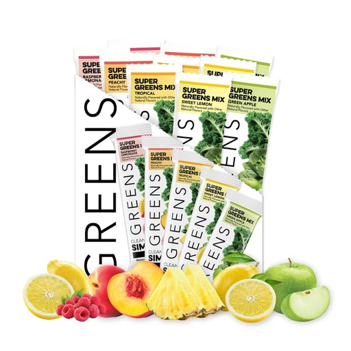 [BRSROZYQA55WE2Y6] Clean Simple Eats Greens Variety 10 Pack, Greens Powder Mix, Packed with Superfoods Chlorella & Spirulina, Includes 5 Delicious Flavors: Peachy, Green Apple, Raspberry Lemonade, Sweet Lemon & Tropical