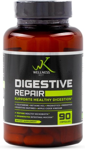 [BRSROFL5DIMQAH3P] Digestive Repair 5-in-1 plus 7 Digestive Enzymes and 6 Strains Probiotics with 3 Billion CFUs+Probiotic | Improve Gut and Digestion | No Bloating | Natural Ingredients | 30 Days | 90 Capsules | 3/day