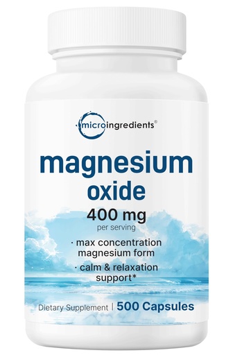 [BRSRAFQ6A5YWOHTL] Magnesium Oxide 400mg, 500 Capsules | Elemental Form for Max Concentration | Supports Calm, Muscle & Nerve Health | Non-GMO