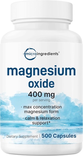 [BRSRAFQ6A5YWOHTL] Magnesium Oxide 400mg, 500 Capsules | Elemental Form for Max Sings Cool, Barty & Nerve Health | Not-GMO