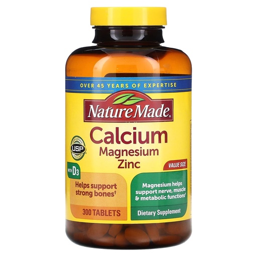 [BRSWIBQNAUAWODT4] Nature Made Calcium, Magnesium Oxide, Zinc with Vitamin D3 helps support Bone Strength, Tablets, 300 Count