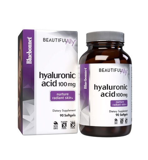 [BRSWG2YBA4HQO2DD] Bluebonnet Nutrition Beautiful Ally Hyaluronic Acid 100mg, Nurture Radiant Skin*, Non-GMO, Gluten-Free, Soy-Free, 90 Softgels, 90 Servings