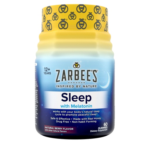 [BRSWGZACC4IBOHI6] Zarbee's Melatonin Gummies 3mg Sleep Supplement to Promote Peaceful Sleep, Natural Mixed Fruit Flavor, Adults Gummy Age 12 Up, 60 Count
