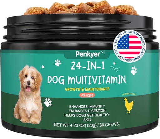 [BRSRAFQZAQPWO2TJ] Dog Multivitamin Chewable Vitamins for Dogs with Glucosamine Chondroitin Multivitamins Chews Puppy Treats Skin Coat Heart Health Pet Hip & Joint Support Supplements for Dog Immunity Mobility Energy