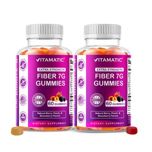 [BRSRMAIOB4FBYDT3] Vitamatic Prebiotic Fiber Gummies for Adults – 2 Pack (Total 120 Gummies) 7g Fiber per Serving | Extra Strength | Zero Sugar Added | Pectin-Based | Digestive Health & Regularity Support
