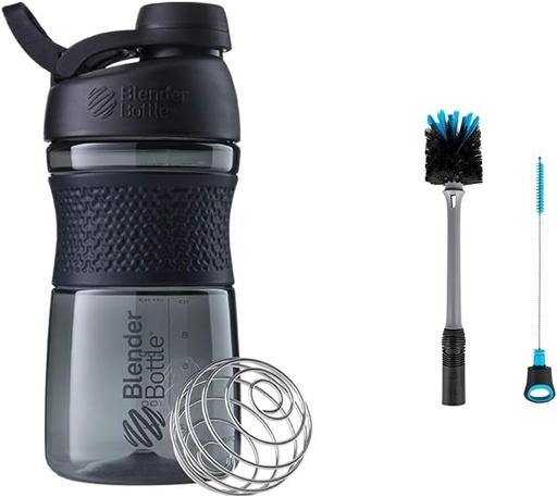 [BRSROCQPAQPR4EYV] BlenderBottle SportMixer Shaker Bottle Perfect for Protein Shakes and Pre Workout, 20-Ounce, Black & 2-in-1 Shaker Bottle and Straw Cleaning Brush, 1 Pack,Gray